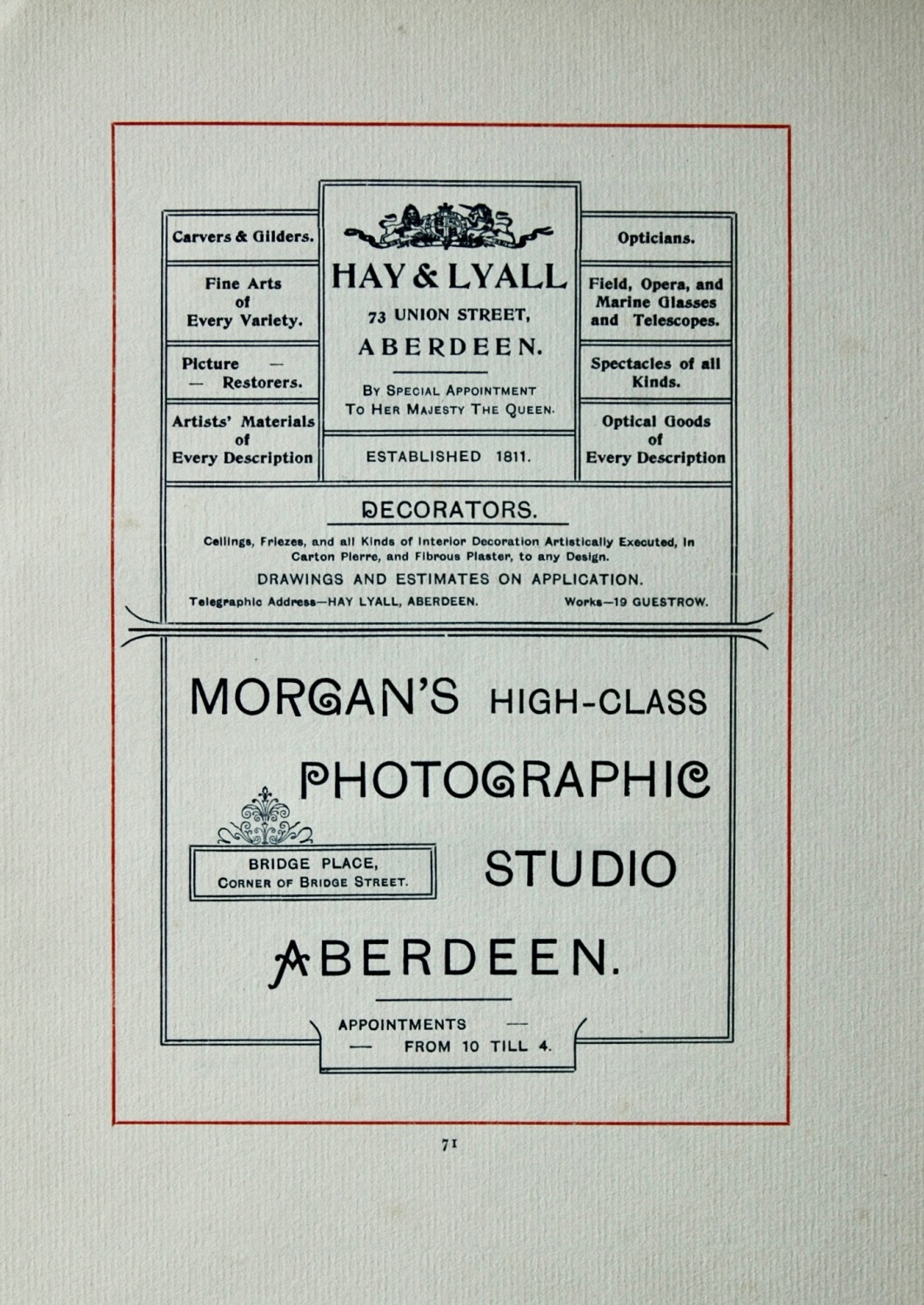 Hay & Lyall. 73 Union Street, Aberdeen.  1894.