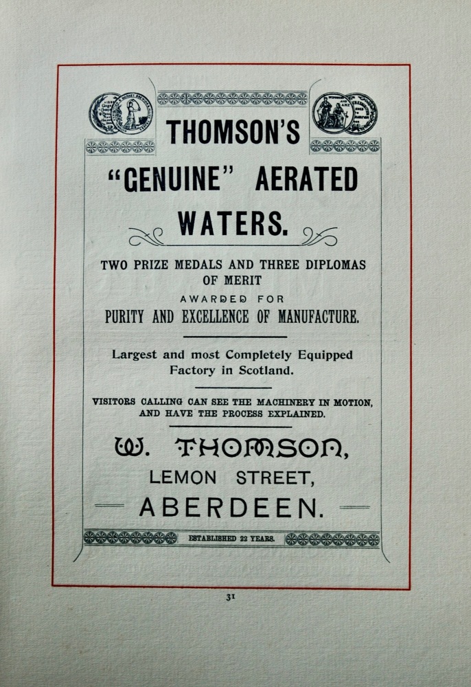 Thomson's "Genuine" Aerated Waters.  W. Thomson, Lemon Street, Aberdeen.  1894.