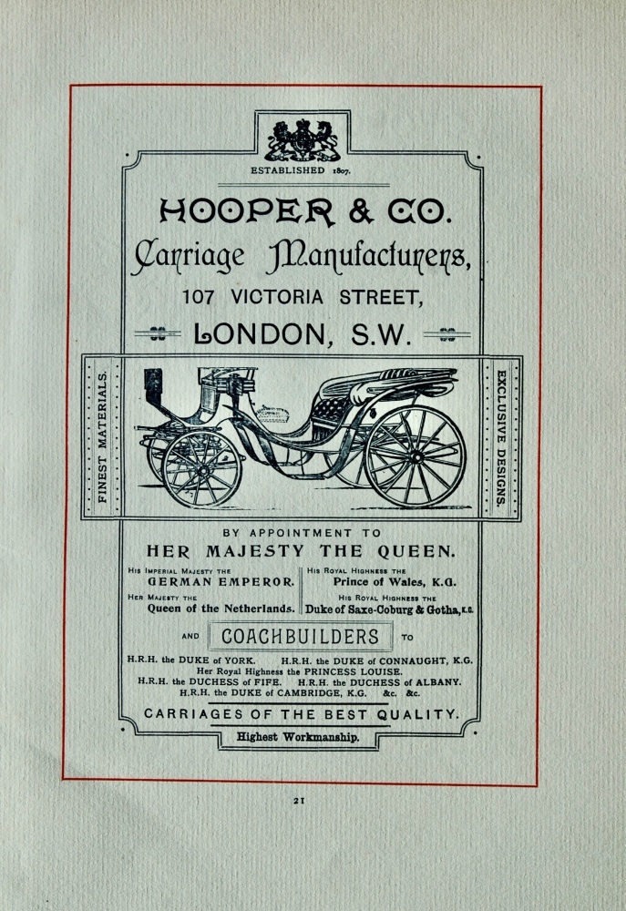Hooper & Co.  Carriage Manufacturers, 107 Victoria Street, London, S.W.  1894.
