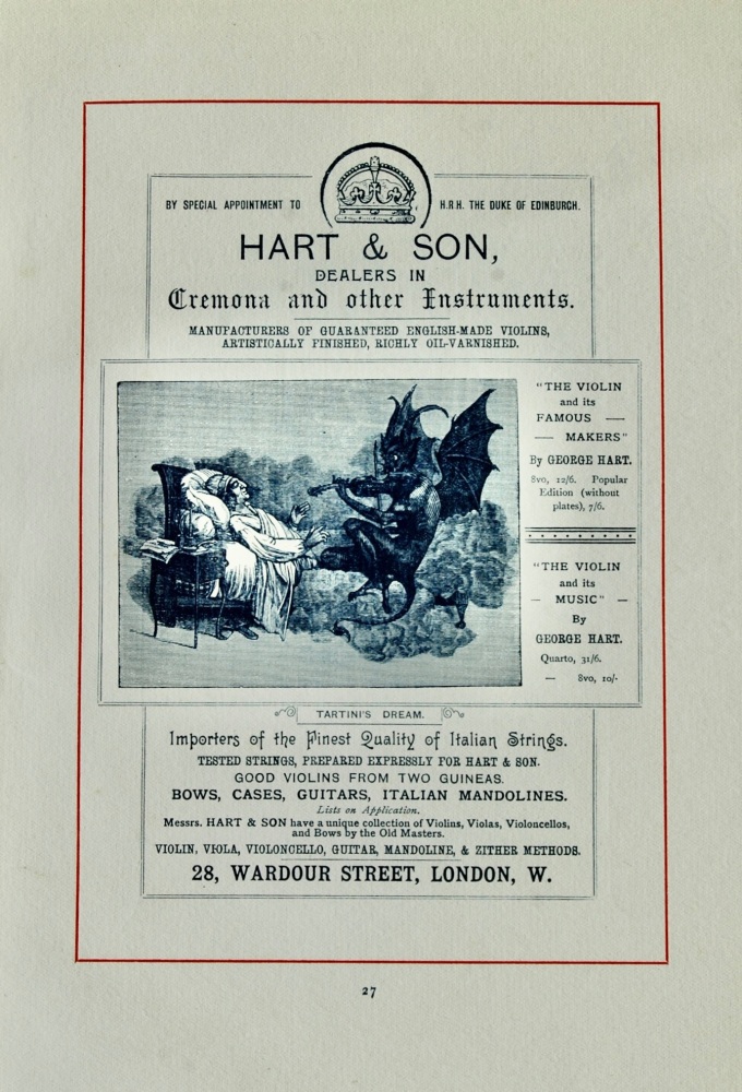 Hart & Son.  (Dealers in Musical Instruments) 28 Wardour Street, London, W.  1894.