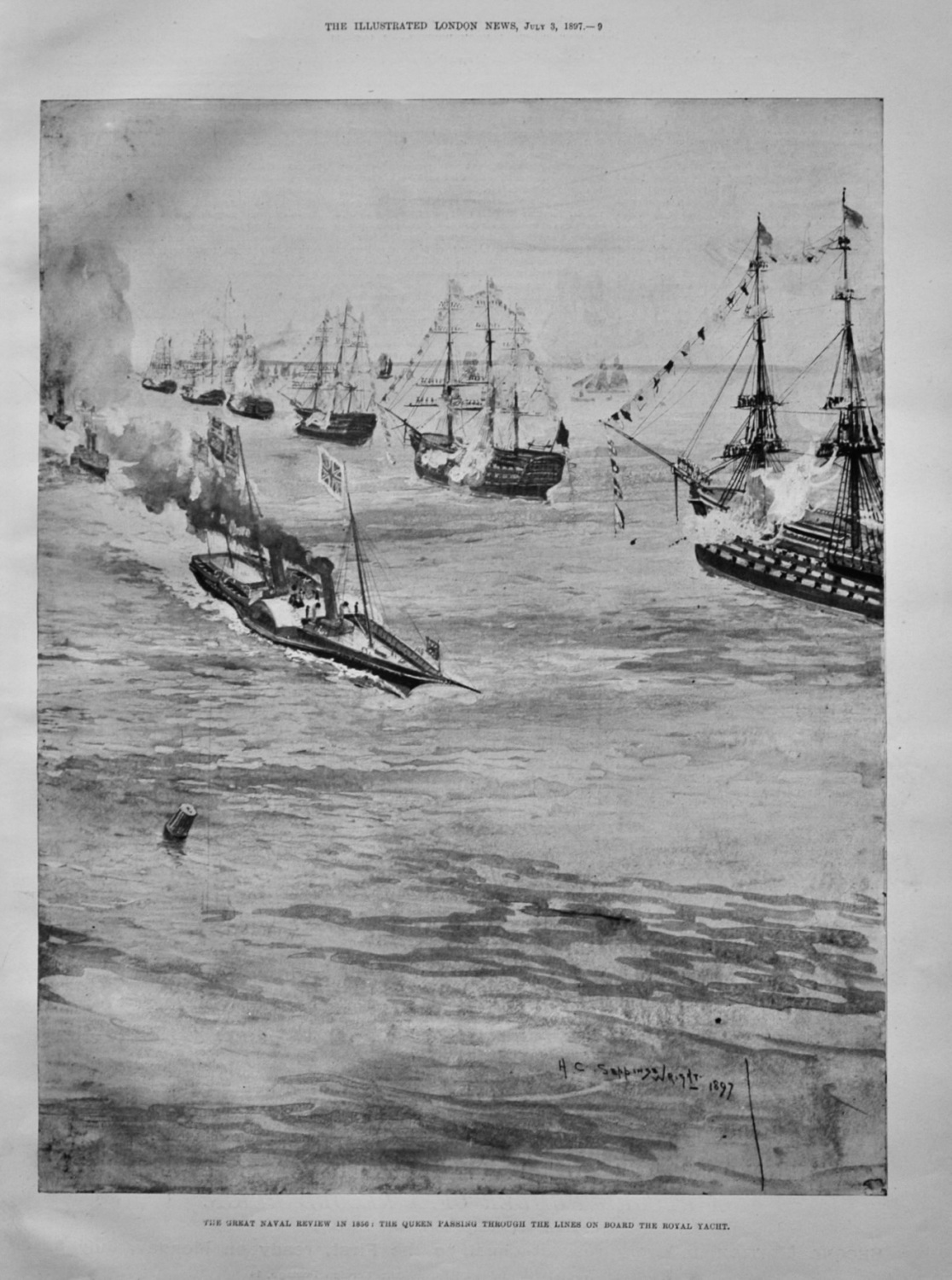 The Great Naval Review in 1856 :  The Queen Passing through the Lines on Bo