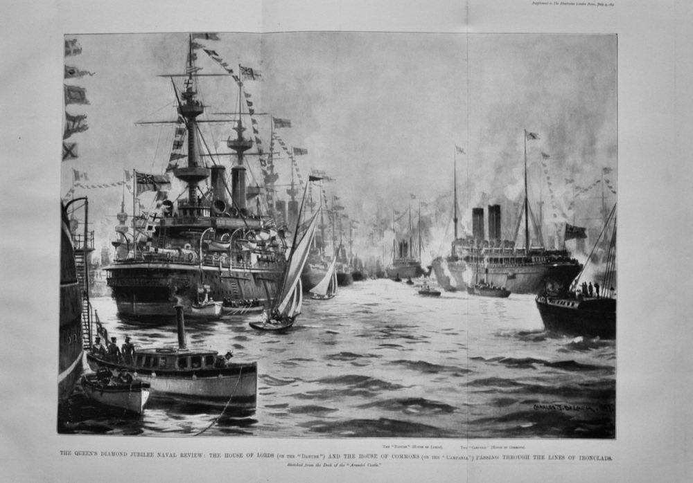The Queen's Diamond Jubilee Naval Review : The House of Lords (On the" Danube") and the House of Commons (On the "Campania") Passing through the lines