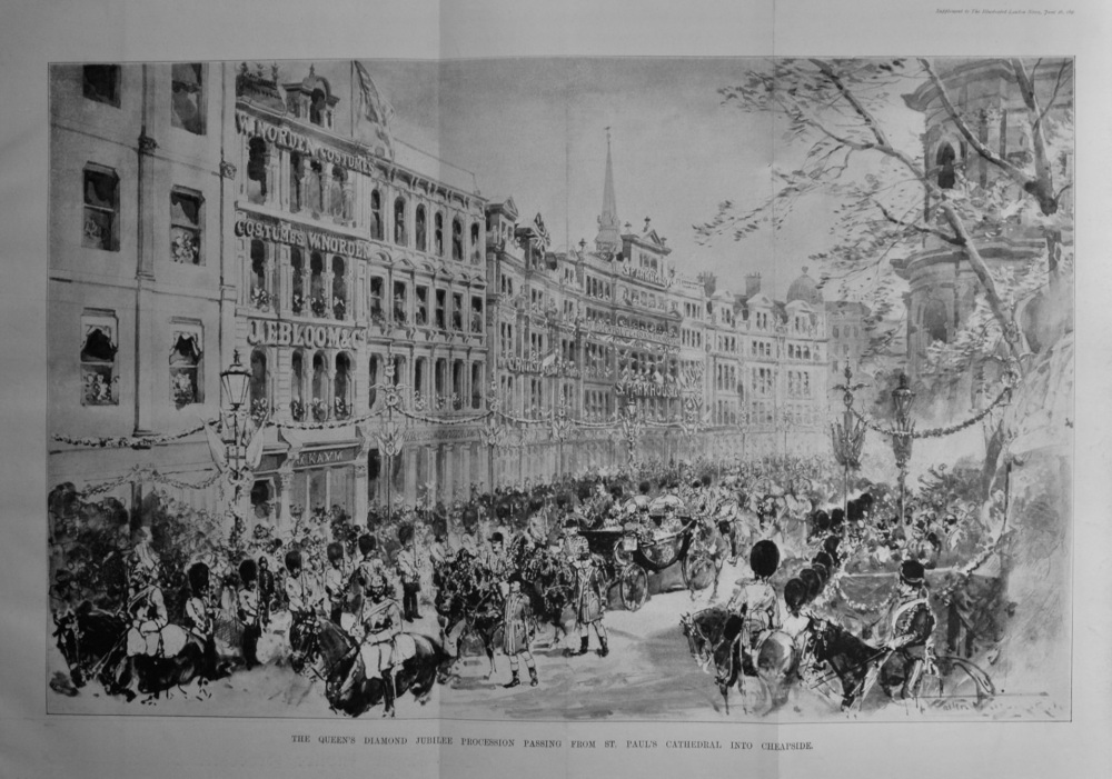 The Queen's Diamond Jubilee Procession Passing from St. Paul's Cathedral into Cheapside. 1897.