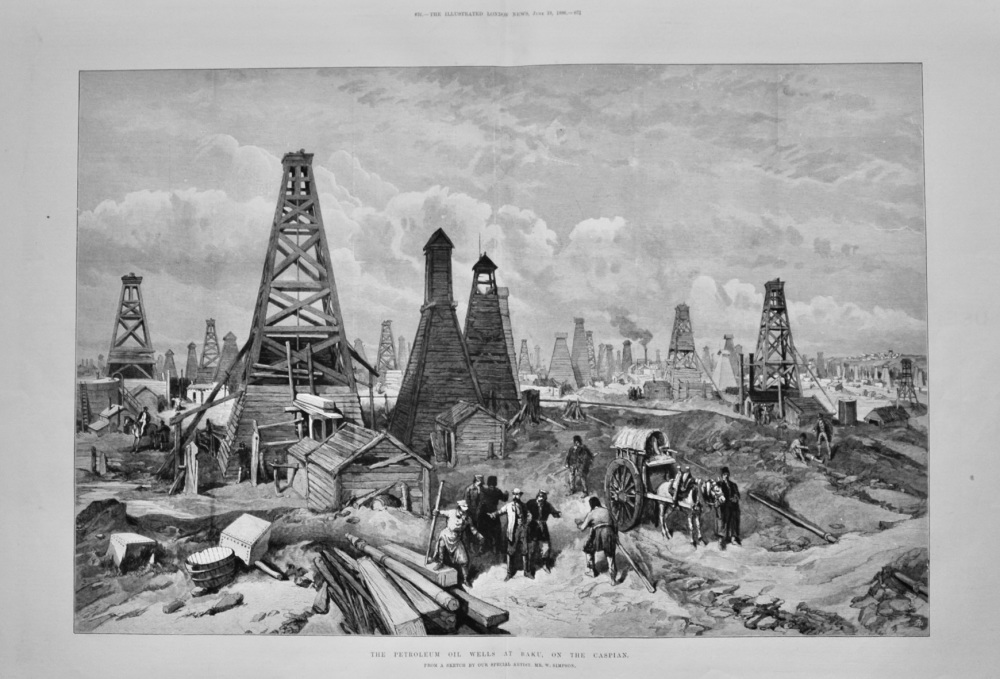 The Petroleum oil Wells at Baku, on the Caspian.  1886.