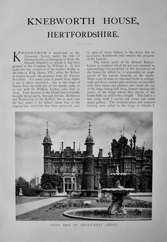 Knebworth House, Hertfordshire.  1907.