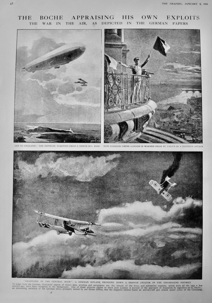 The Boche  Appraising his own Exploits : The War in the Air, as Depicted in the German Papers.  1916.