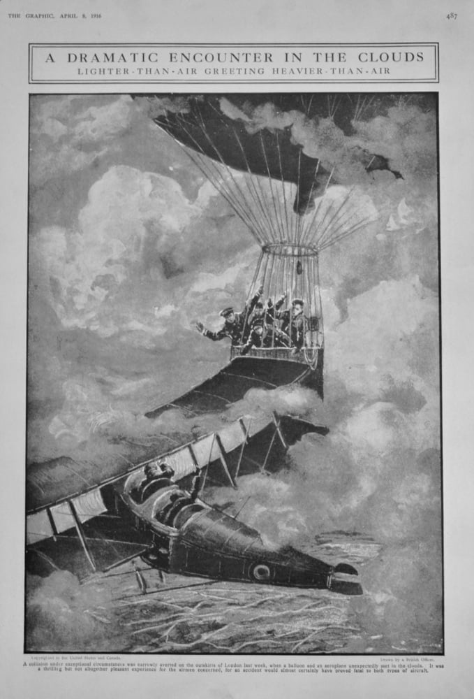 A Dramatic Encounter in the Clouds :  Lighter-Than-Air Greeting Heavier-Than-Air.  1916.