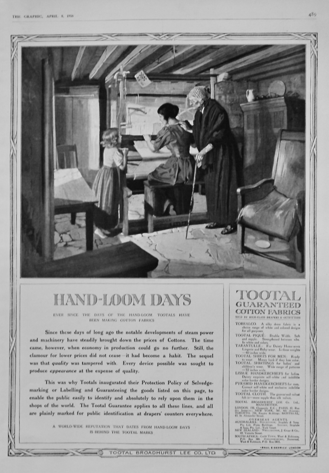 Tootal Broadhurst Lee Co., Ltd.  1916.