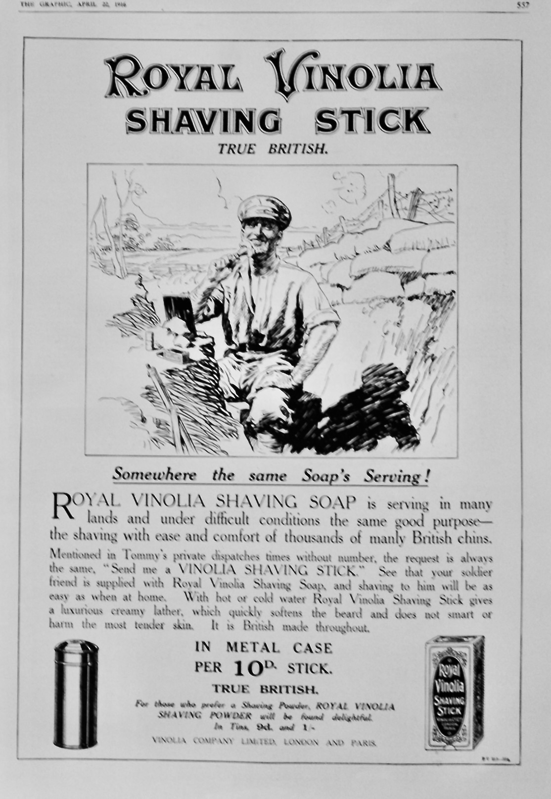 Royal Vinolia Shaving Soap.  1916.
