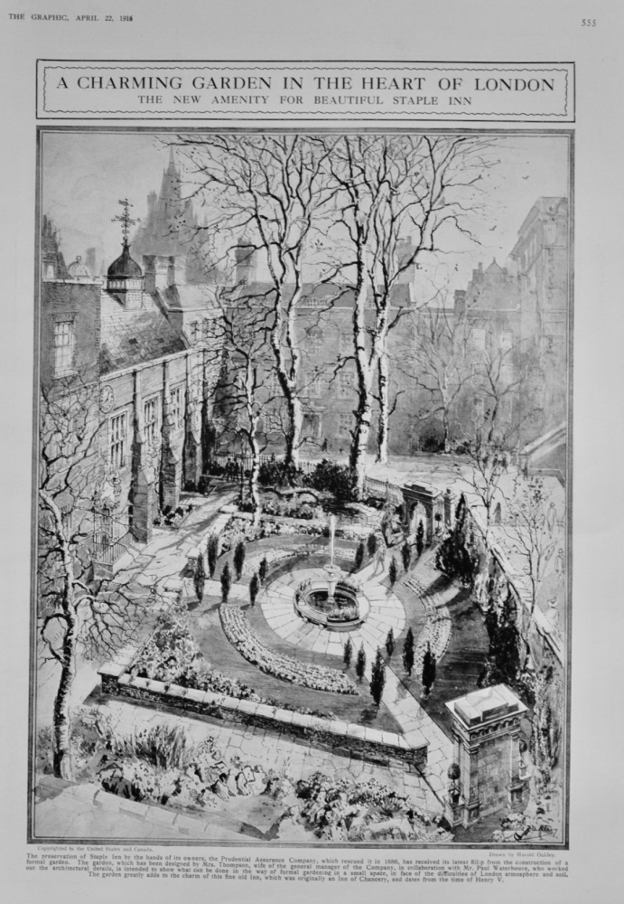 A Charming Garden in the Middle of London :  The New Amenity for Beautiful Staple Inn.  1916.