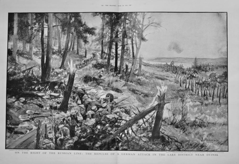 On the Right of the Russian Line :  The Repulse of a German Attack in the Lake District near Dvinks.  1916.