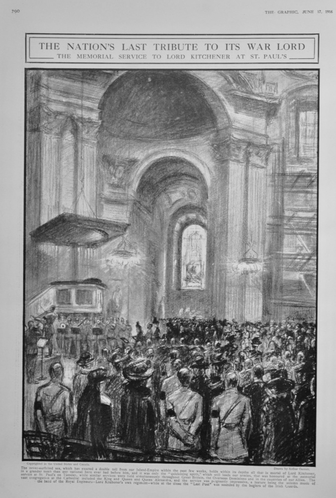 The Nation's Last Tribute to its War Lord : The Memorial Service to Lord Kitchener at St. Paul's  1916.