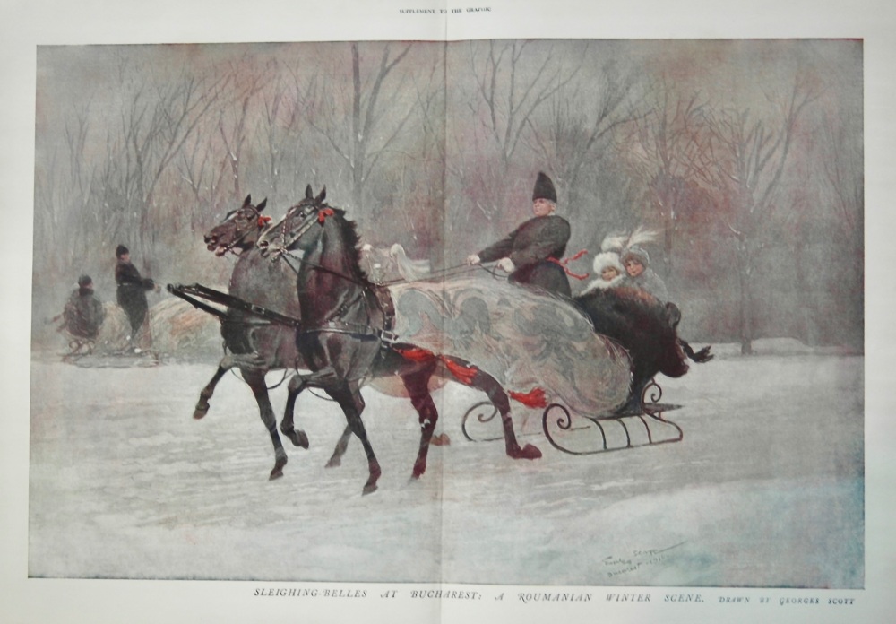 Sleighing-Belles at Bucharest :  A Romanian Winter Scene.  1916.