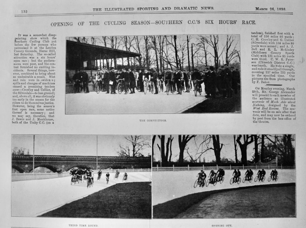 Opening of the Cycling Season - Southern C.C.'s Six Hours' Race.  1898.