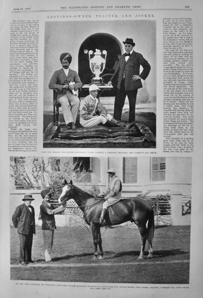 Leonidas - Owner,  Trainer, and Jockey. (Indian Turf). 1898.