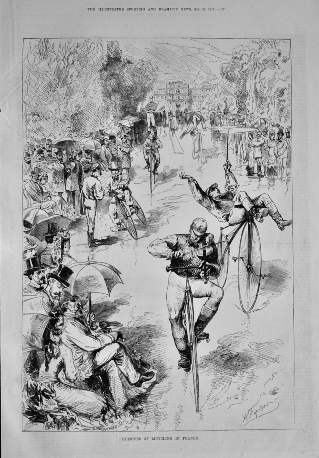 Humours of Bicycling in France.  1875.