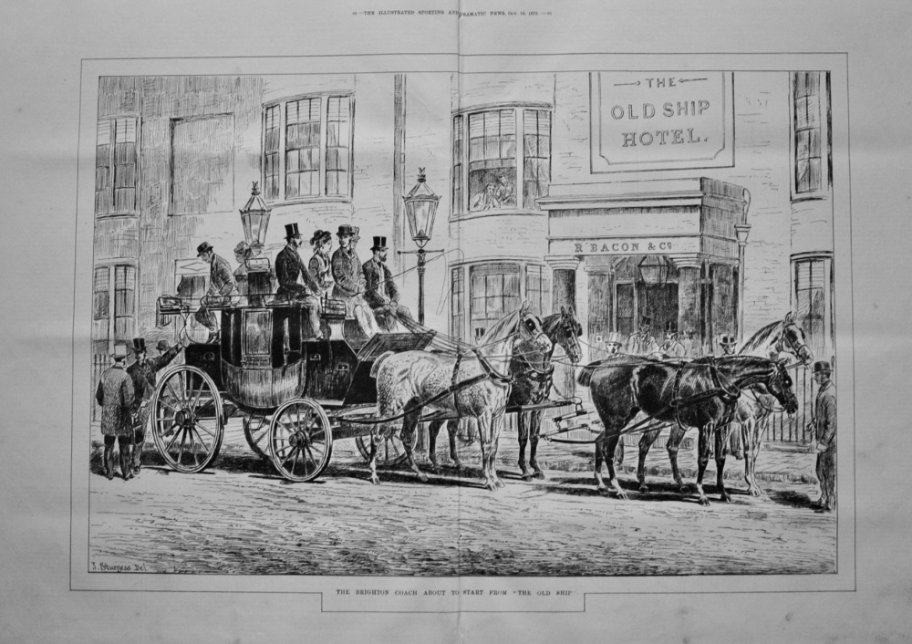 The Brighton Coach about to Start from "The Old Ship" Hotel.  1875.