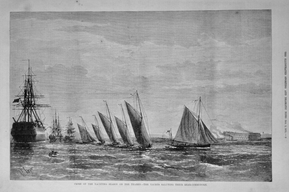 Close of the Yachting Season on the Thames.- The Yachts Saluting their Rear-Commodore.  1875.