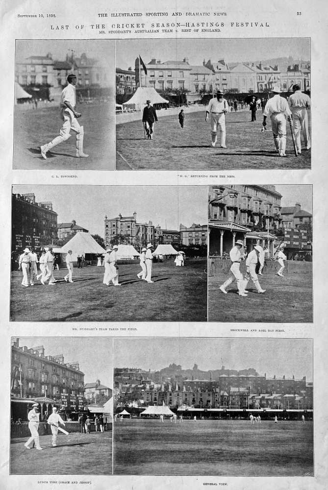 Last of the Cricket Season- Hastings Festival. 1898.   (Mr. Stoddart's Australian Team v. Rest of England.)