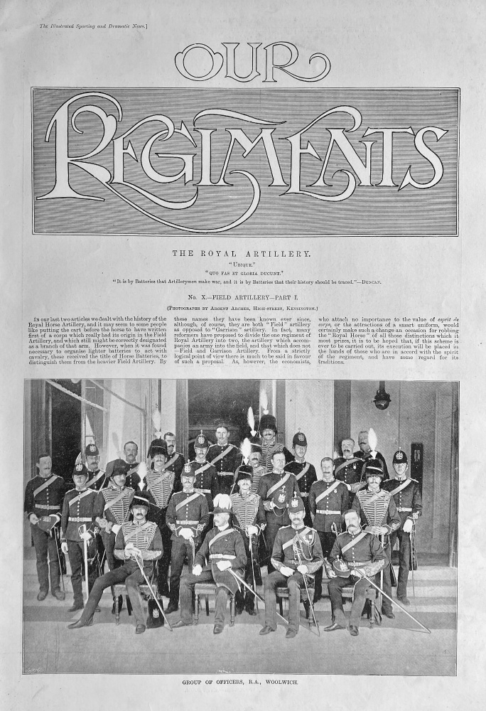 Our Regiments. The Royal Artillery.  No. X.- Field Artillery- Part I.  1898.