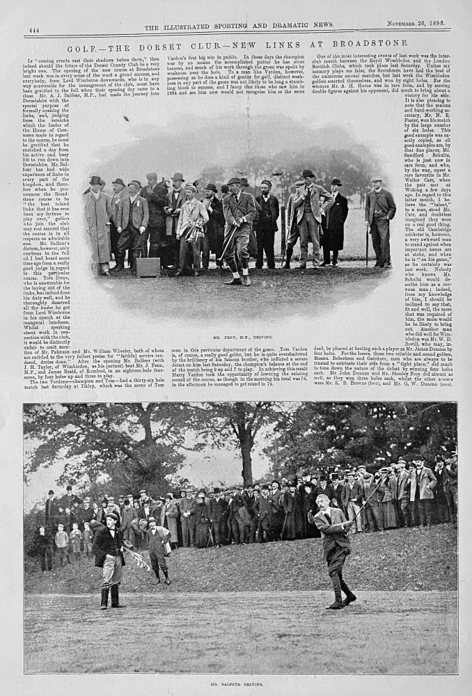 Golf. - The Dorset Club.- New Links at Broadstone.  1898.