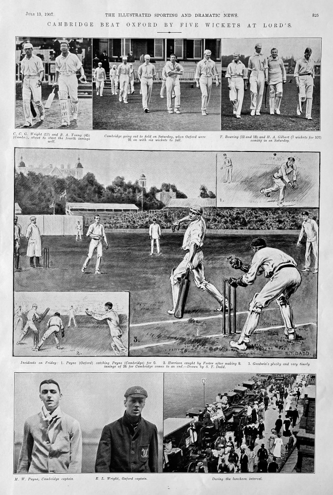 Cambridge beat Oxford by Five Wickets at Lord's.  1907.