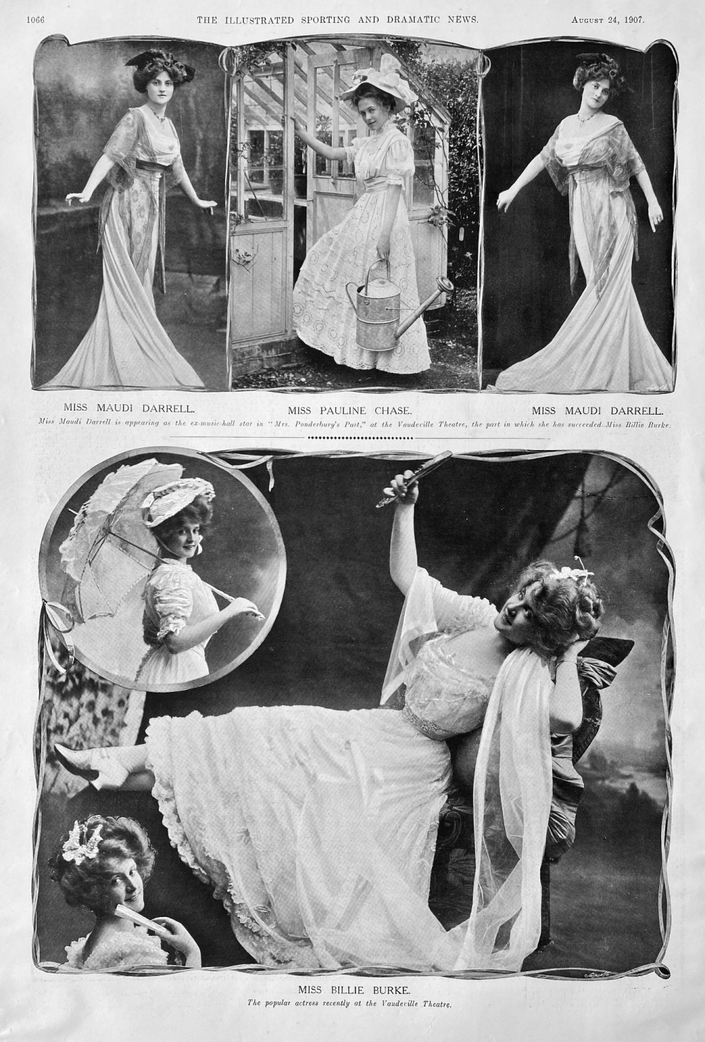 Miss Maudi Darrell.   Miss Pauline Chase.   Miss Billie Burke.  1907.