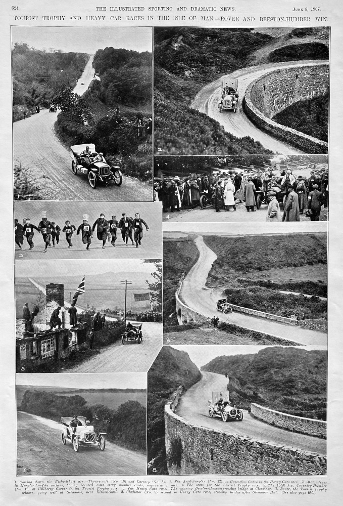Tourist Trophy and Heavy Car Races in the Isle of Man.- Rover and Bestow Humber Win.  1907.