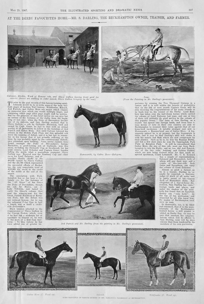 At The Derby Favourites Home.- Mr. S. Darling, the Beckhampton Owner, Trainer, and Farmer.  1907.