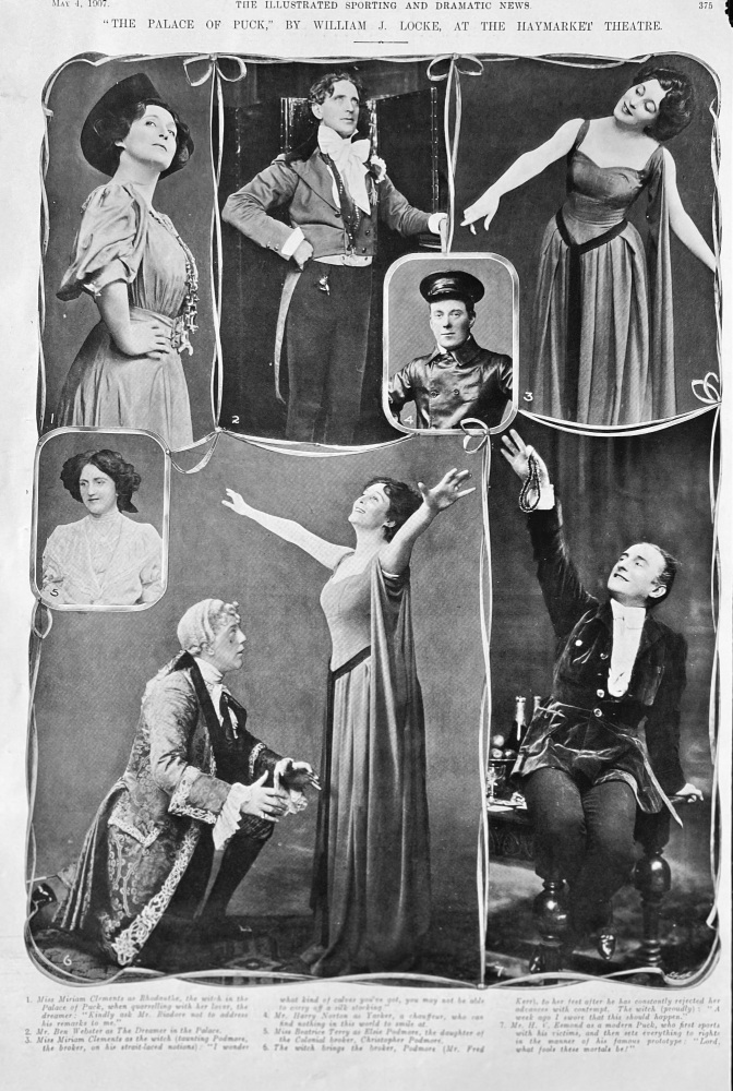 "The Palace of Puck, By William  J, Locke, at the Haymarket Theatre.  1907.