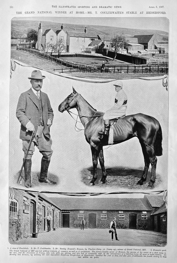 The Grand National Winner at Home:-Mr. T. Coulthwaites Stable at Hednesford.  1907.