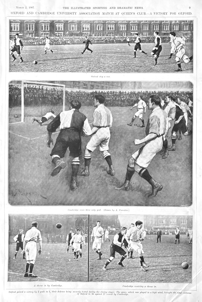 Oxford and Cambridge University Association Match at Queen's Club.- A Victory for Oxford.  1907  (Football)