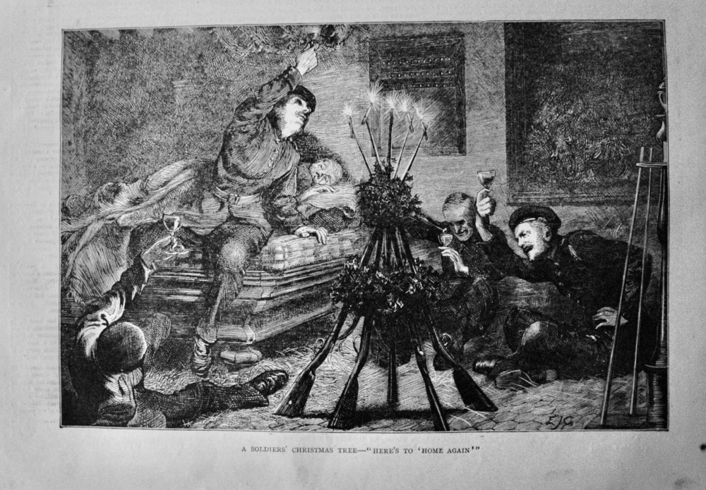 A Soldiers' Christmas Tree- "Here's to 'Home Again'"   1871.