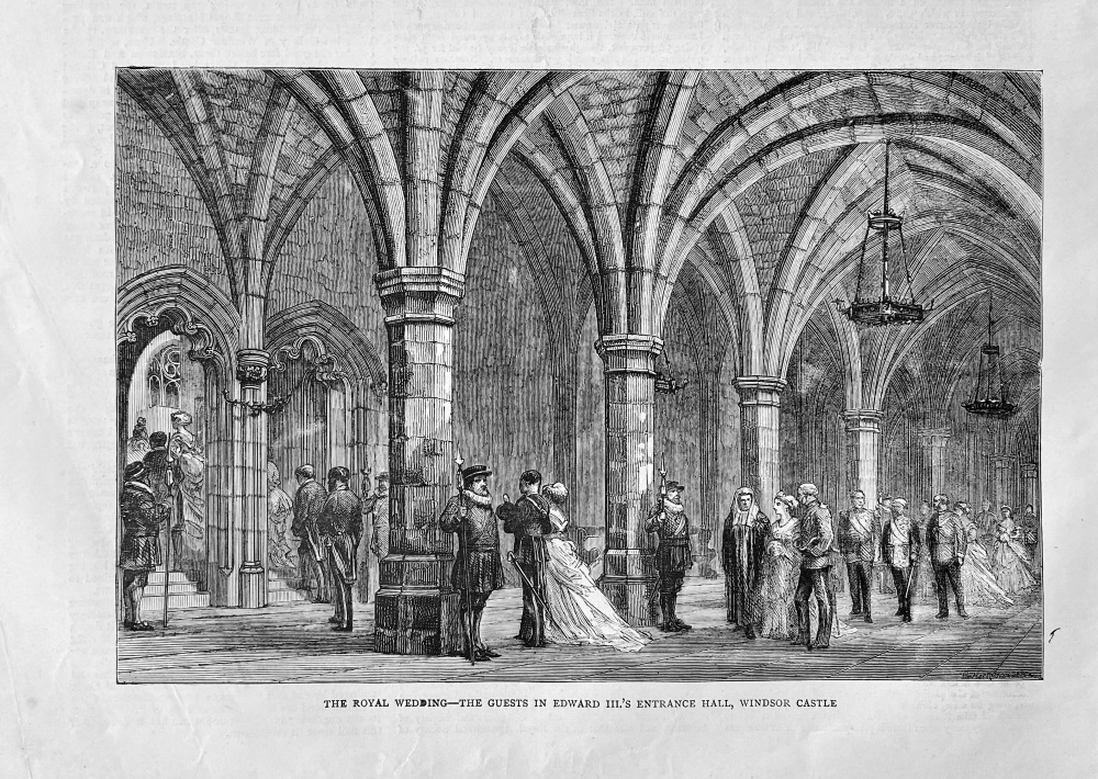 The Royal Wedding- The guests in Edward III.'s Entrance Hall, Windsor Castle.  1871.
