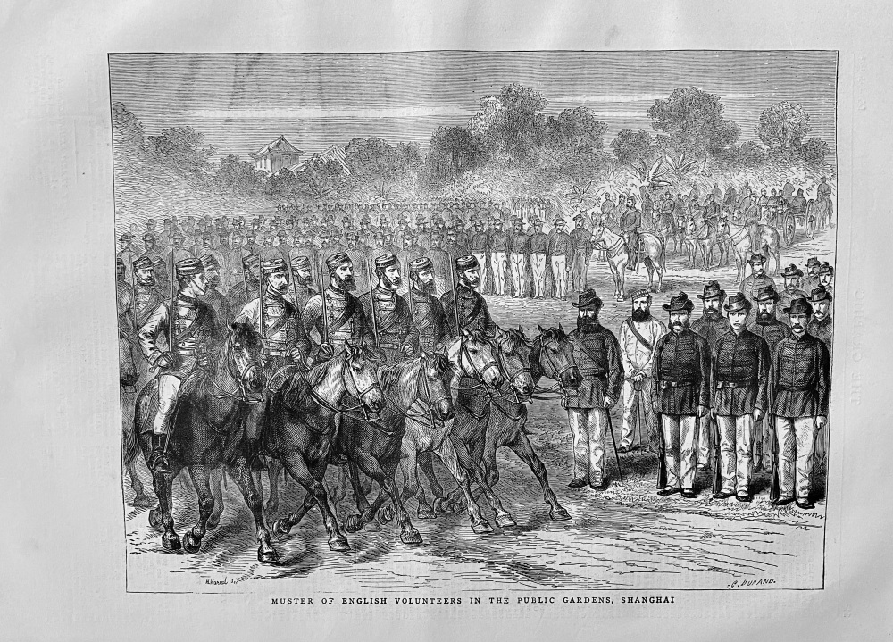 Muster of English Volunteers in the Public Gardens, Shanghai.  1871.