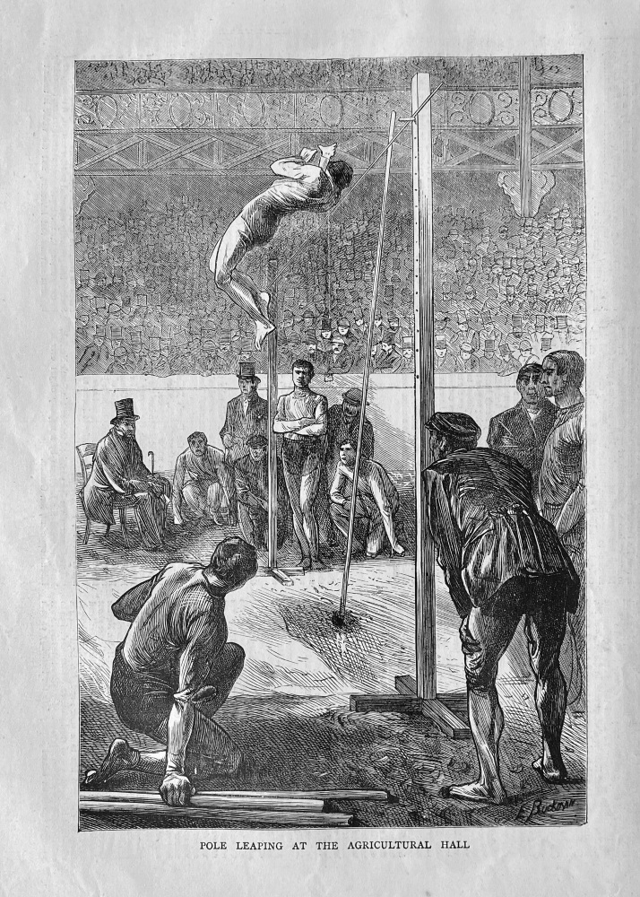 Pole Leaping at the Agricultural Hall.  1871.