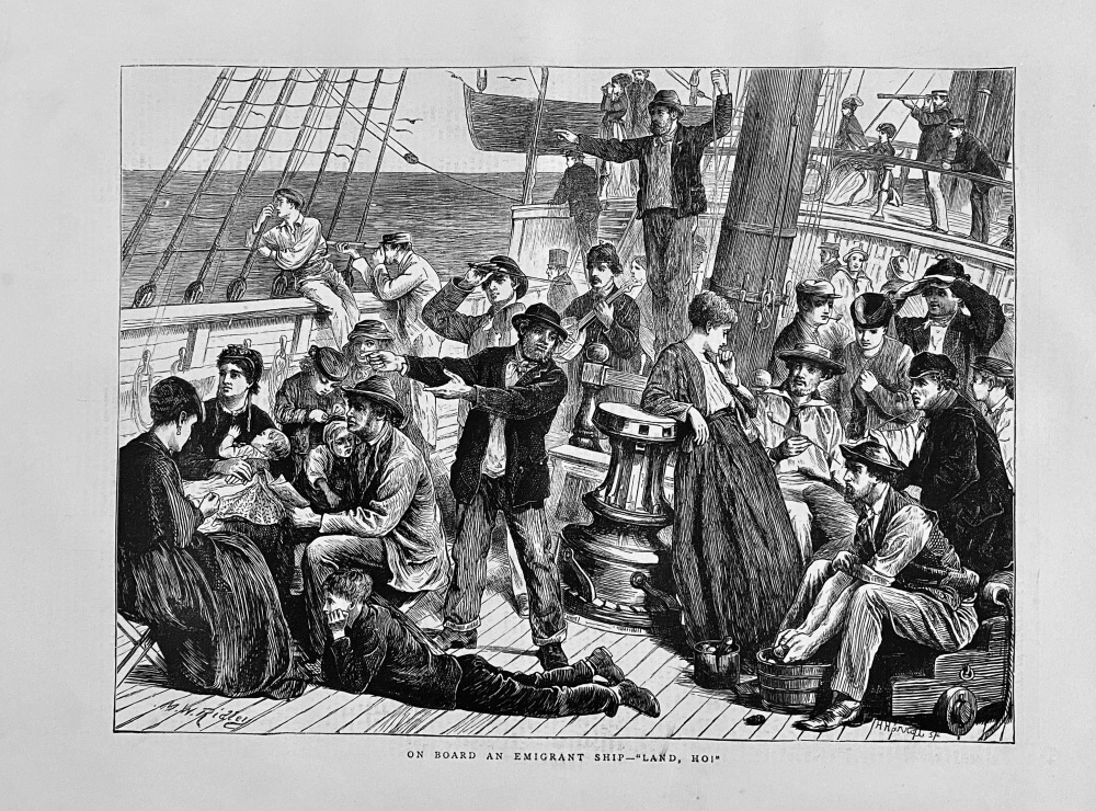 On Board an Emigrant Ship- "Land, Ho!"  1871.