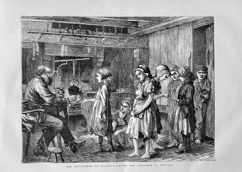 The Brickyards of England - Paying the Children at the Inn.  1871.