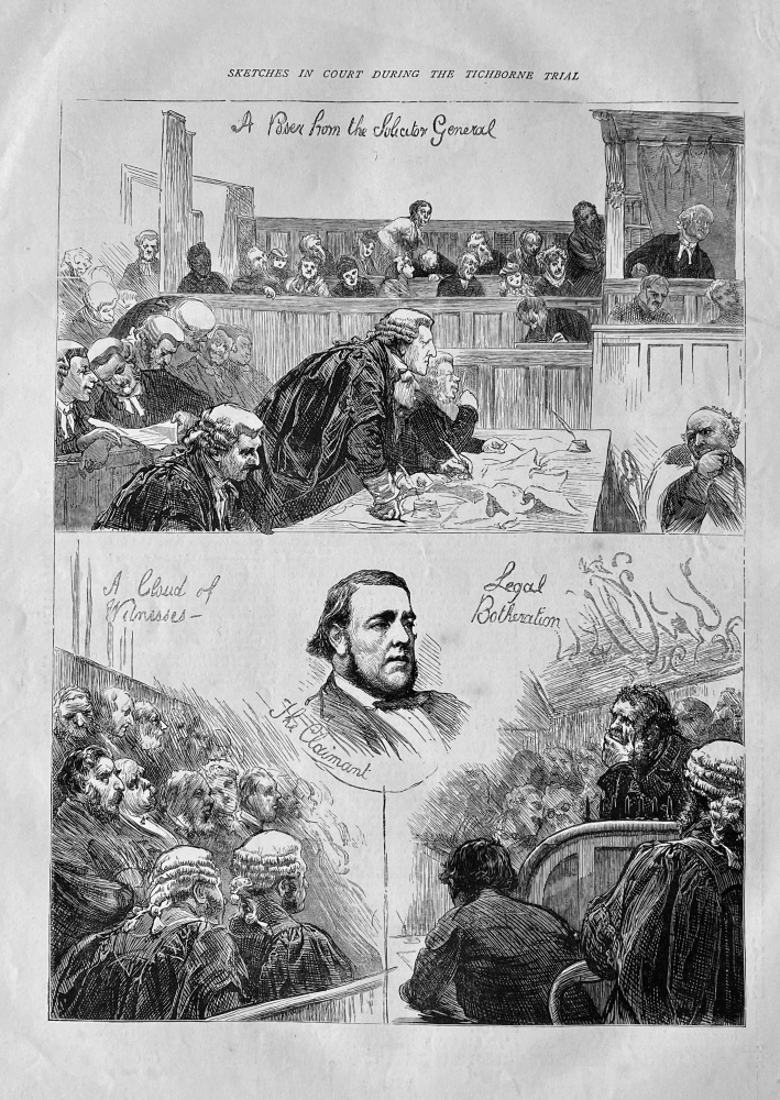 Sketches in Court During the Tichborne Trial.  1871.