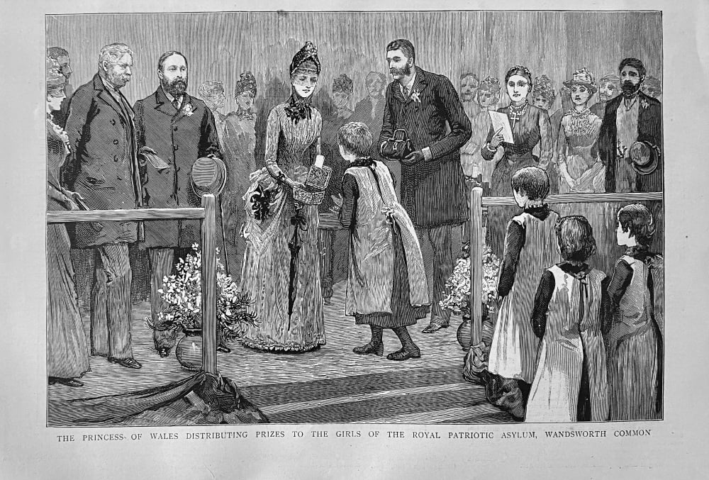 The Princess of Wales distributing Prizes to the Girls  of the Royal Patriotic Asylum, Wandsworth Common.  1887.