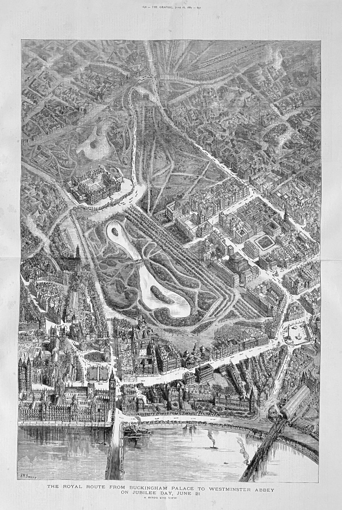The Royal Route from Buckingham Palace to Westminster Abbey on Jubilee Day, June 21. 1887.