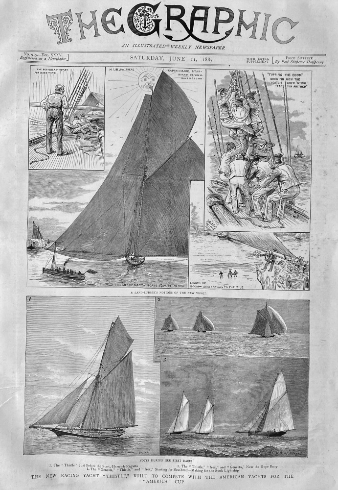 The New Racing Yacht "Thistle," built to compete with the American Yachts for the "America" Cup. 1887.