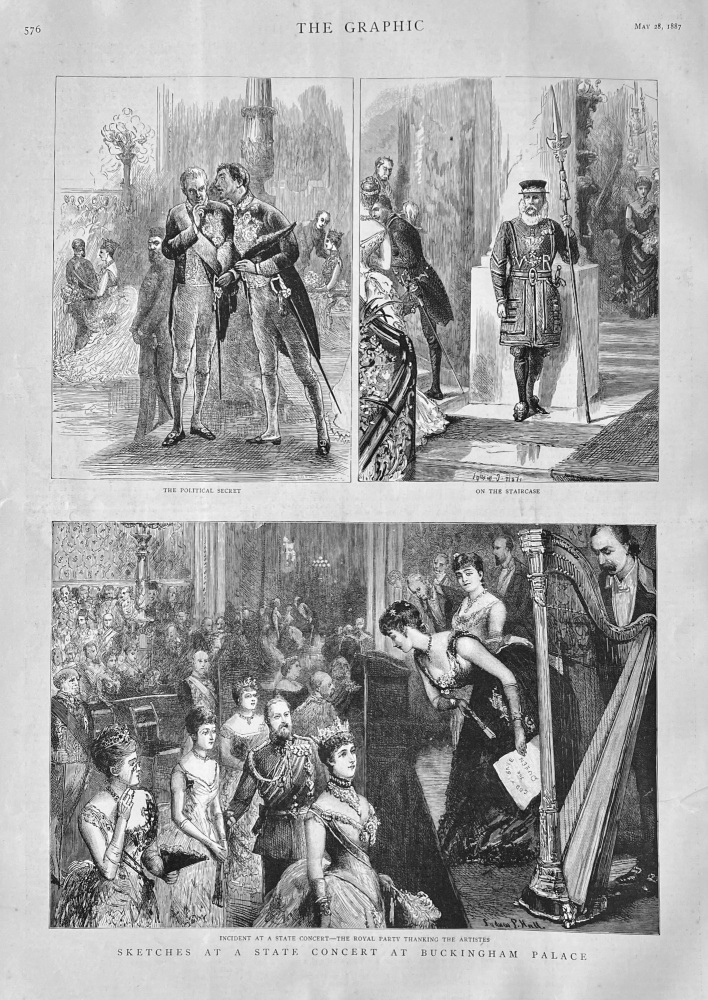 Sketches at a State Concert at Buckingham Palace.  1887.