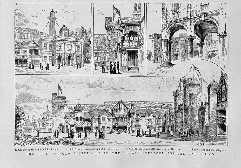 Sketches in "Old Liverpool" at the Royal Liverpool Jubilee Exhibition.  1887.