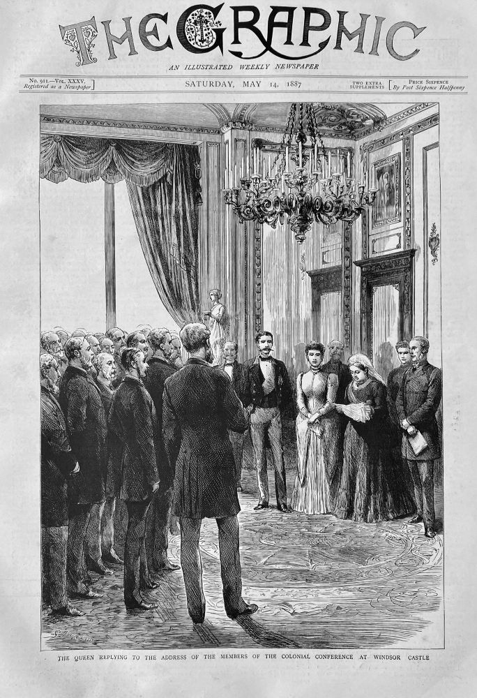 The Queen Replying to the Address of the Members of the Colonial Conference at Windsor Castle.  1887.