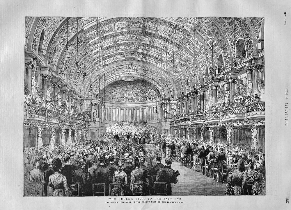 The Queen's Visit to the East End : The Opening Ceremony in the Queen's Hall of the People's Palace.  1887.