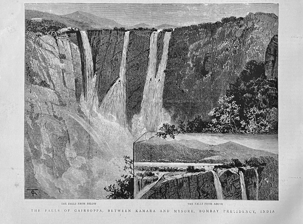 The Falls of Gairsoppa, between Samara and Mysore, Bombay Presidency, India