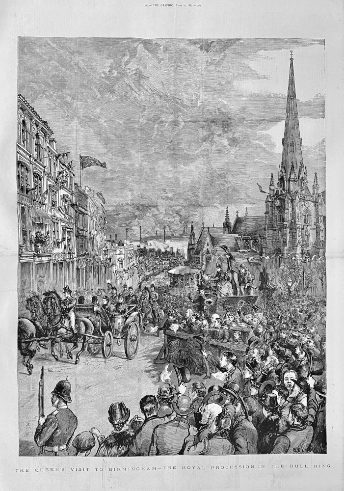 The Queen's Visit to Birmingham - The Royal Procession in the Bull Ring.  1887.