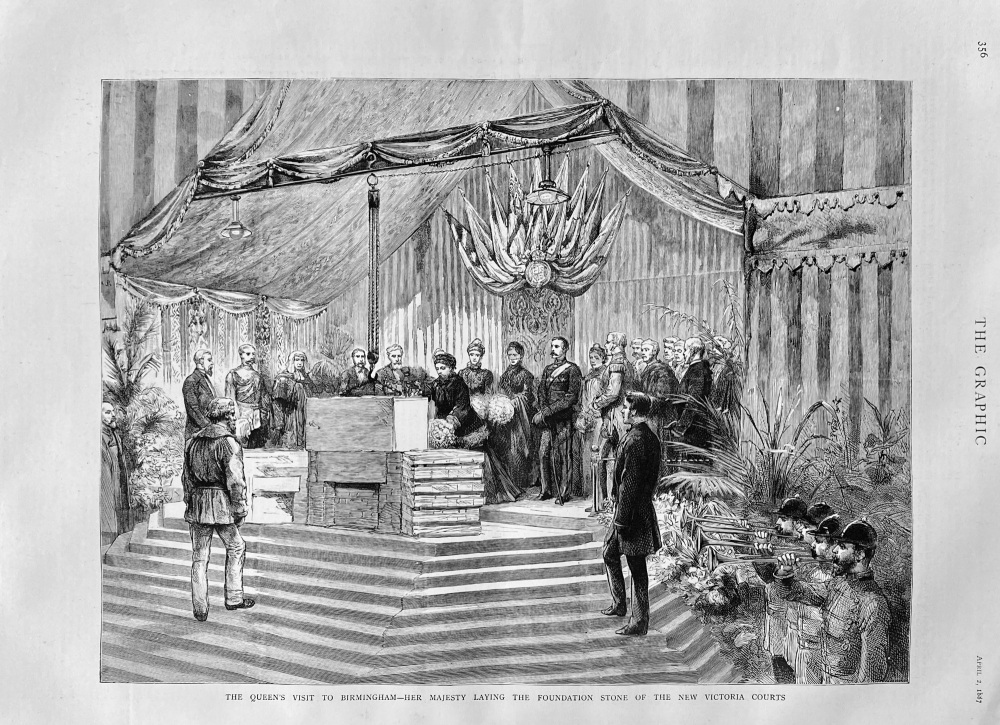The Queen's Visit to Birmingham- Her Majesty Laying the Foundation Stone of the New Victoria Courts.  1887.