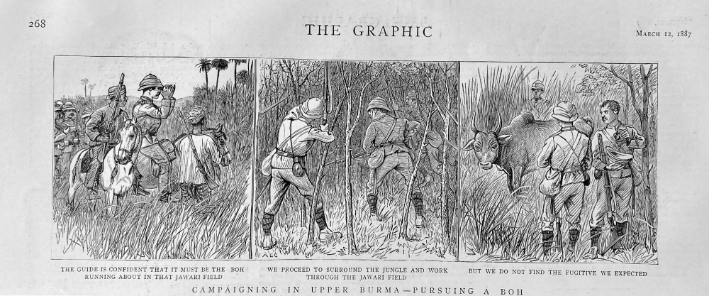 Campaigning in Upper Burma - Pursuing a BOH.   1887.